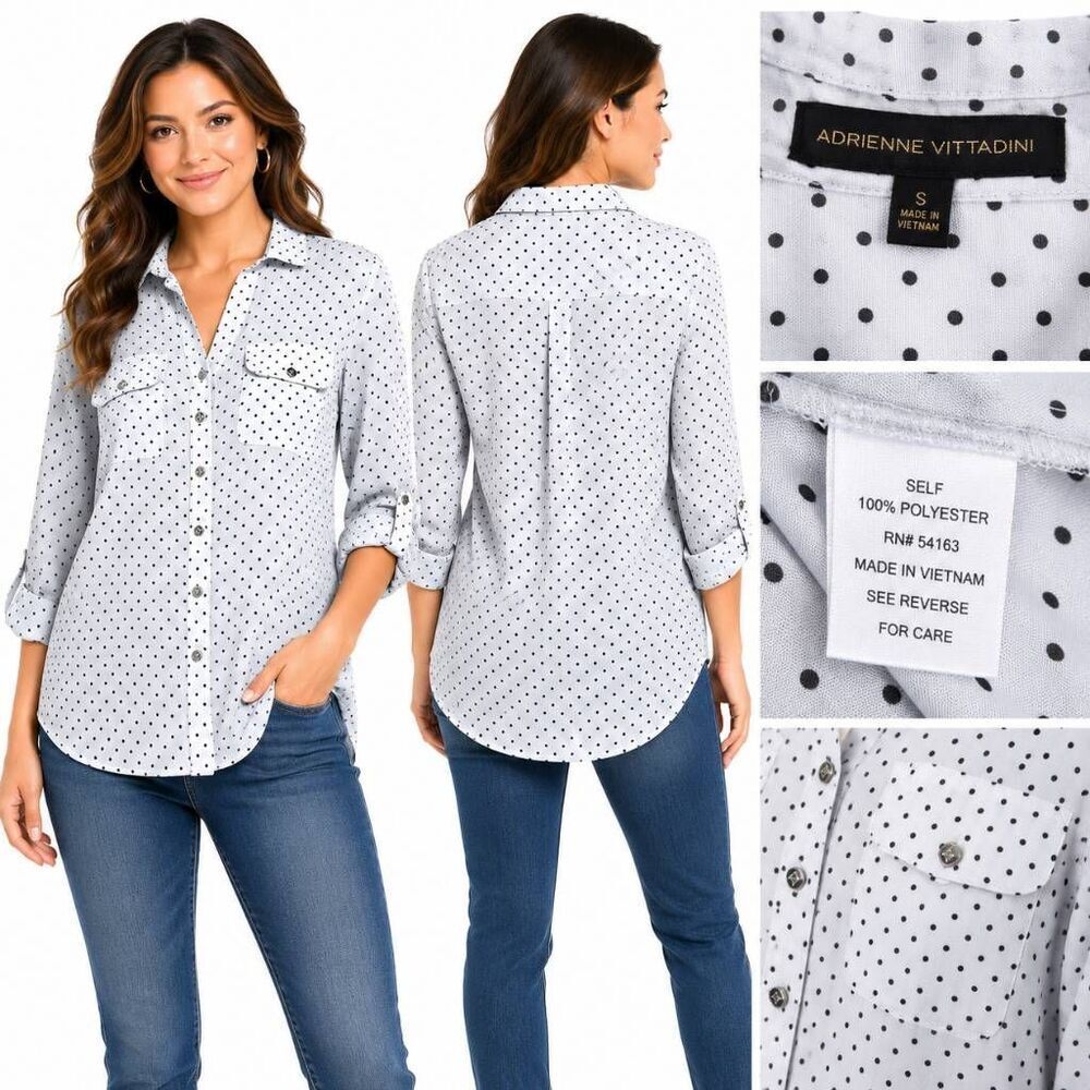 Adrienne Vittadini Polka Dot Button Blouse Small